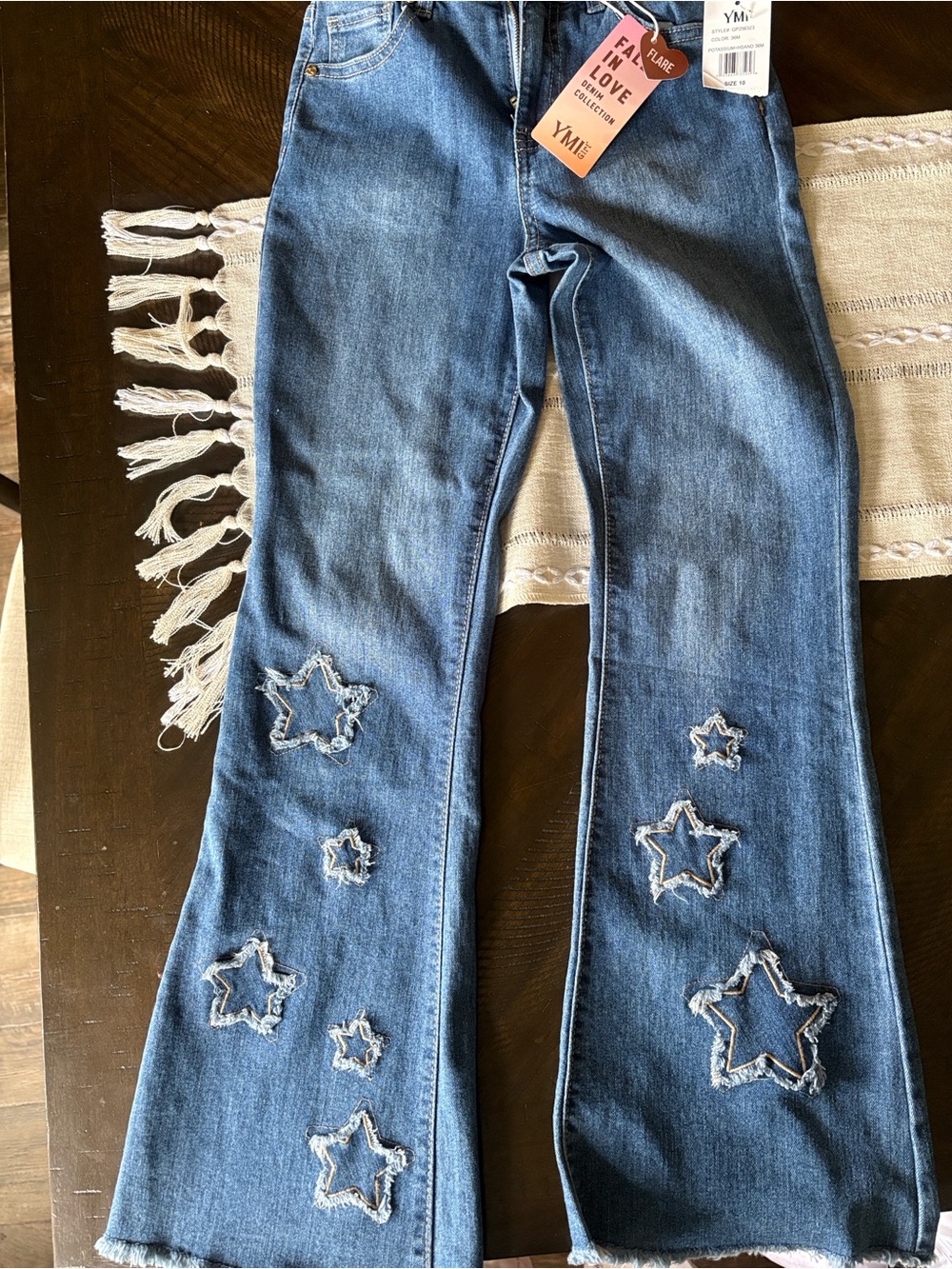 YMI Blue Distressed Star Flare Jeans